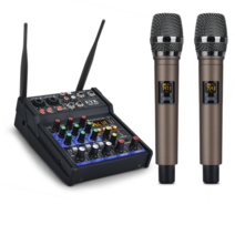 EYK EMC-G04 오디오 믹싱 UHF 무선 마이크 4 채널 스테레오 믹서 콘솔 블루투스 USB DJ 가라오케 PC 레코드, 기본