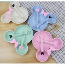 [1+1] 미키마우스 식판 + 수저 세트 간식 어린이 나눔 접시 유아, 블루 + 블루, 1세트