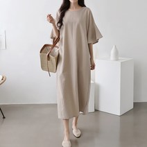 마더라이크 빅사이즈 소매프릴 롱원피스 린넨 면 반팔 여성의류
