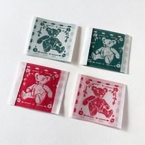 플라워 곰인형 빈티지 라벨 3개 쏘잉 부자재, 레드