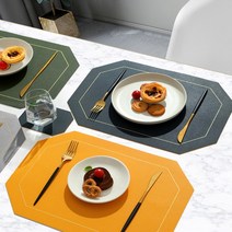 식탁 테이블 매트 양면 팔각 원형 북유럽 방수 다이닝, 타원형_그린그레이(2p)