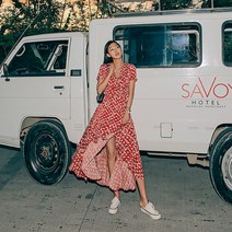 비치팜 여름 랩 반팔 레드 프릴 휴양지 바캉스 비치 원피스 쇼비뇽