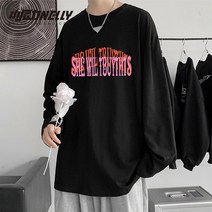 교복맨투맨 봄자켓 레트로 옛날 작은 Nili 긴팔 티셔츠 가을 인스타그램 루즈 탑 커플 트렌드 캐주얼 올 매치 shirt bf