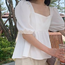 하트넥 더블 뒷 리본 플레어 블라우스 BL