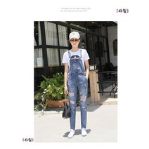 자칠 여자 멜빵청바지 루즈핏 9부 봄 해짐