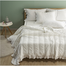 고밀도면100% 줄누비 화이트이불 스프레드 베개커버 SS Q K 겸용