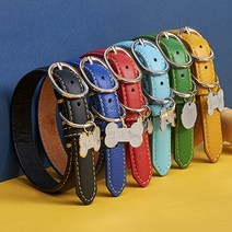 자체제작 아미펫 실루엣 각인 컬러가죽 강아지목줄 & 인식표, 블랙 원형펜던트