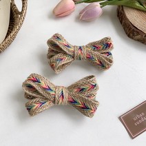 밀짚 컬러포인트 라탄 여름 왕리본 10cm 자동 머리핀