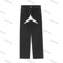 남자진청바지 가을 겨울 명품 청바지 봄과 레트로 번개 오각형 프린트 남성과 빅사이즈