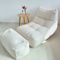 편안한 쇼파 수면 의자 1인용 리클라이너 푹신한 소파, 미색 + 발판