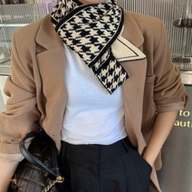 브리트니 하운드 체크 쁘띠 머플러 겨울 니트 리본 넥워머 20대 여자 직장인 출근룩 빈티지 캐주얼 심플 매듭 리본 짧은 간편한 간단 목도리 트윌리 스카프