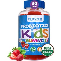 Feel Great Vitamin Co. 유기농 생균제 구미 Gut amp면역 건강 천연 프리바이오틱스 프로바이오틱스 글루텐 프리 1회 제공량당 25억 CFU 구미젤리 30개