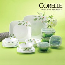 [ corelle ] 코렐 그린브리즈 플래티늄 사각 16p 공기 대접 접시 글라스락 밀폐용기 세트