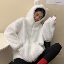 오버핏 뽀글이자켓 곰돌이후드 플리스 양털후리스 점퍼
