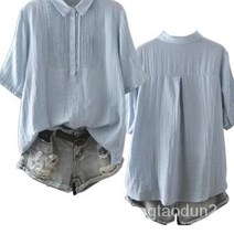 TANC 여성 면혼방 반팔 티셔츠 블라우스 셔츠 루즈핏