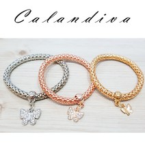 [Calandiva] 나비 장식 원형 탄성 메탈 팔찌