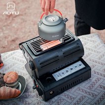 부탄 가스 히터 휴대용 버너 난로 캠핑 낚시, 블랙 일회용 난방 스토브 워터 랙 포함