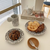 [컵+그릇 세트] 집들이선물 점박이접시 점박이머그컵 세트 홈카페 접시 볼 머그잔 집들이선물 세트, 컵1p+그릇15cm, 블랙