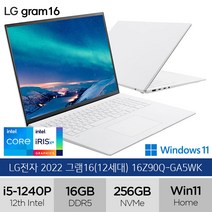 LG 2022 NEW그램16 노트북 16Z90Q-G.AA5WK[16GB 256GB WIN11 16inch 화이트], 없음