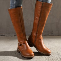마장마술부츠 컴파운드보우 하이 허벅지 부츠 브라운 여성 레트로 가죽 스퀘어 힐 지퍼 니하이 버튼 라운드 토 슈즈, [04] 38, [03] yellow