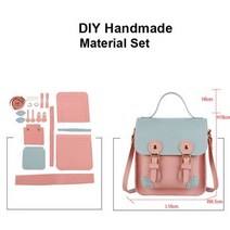 가죽공예diy 가죽가방diy 가죽diy DIY PU 가죽 핸드백 핸드 메이드 비즈니스 가방 품위있는 블랙 Attache 케이스 소재 키트 바느질 만들기, 블루 핑크