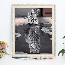 diy 호랑이 백호 흑호 유화 그림 그리기 집에서 하는 취미 생활 액자미포함, 50cmx65cm호랑이 그림자의 소원.Diy