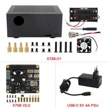 보드 호환 부품 모듈 개발 X708 V2.0 라스베리 파이 4B 용 금속 케이스 자동 온 및 셧다운 기능이있는 UPS HAT 전원 관리, Bundle2