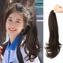 내추럴 웨이브 여신 포니테일 집게 부분가발 인모가발, 흑갈색