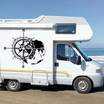대형 캠핑카 rv 세계지도 나침반 자동차 트럭 스티커 데칼 탐험 모험 시간 여행 4x4 오프로드 캠핑 캠핑카 키즈 룸, 하얀, 100cm너비x94cm높이