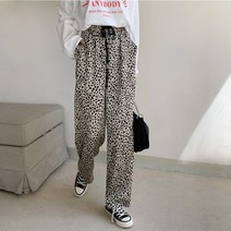 여성 호피무늬 아이스 팬츠 스판 밴딩바지 스타일 직장인 데이트 꾸안꾸