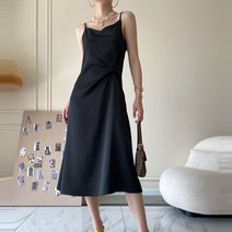 도오빠 닉셀규 여성 뷔스티에 원피스 슬립 끈 매듭 A라인 미디 이너 레이어드 시원한 소프트