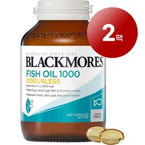Blackmores 와와마켓 호주산 직송 Blackmores 블랙모어스 피쉬 오일 1000mg 200정 무취 심장 피부 눈 뇌 건강 관리 1팩, 2팩