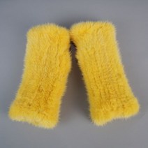 여성용 겨울 리얼 밍크 모피 장갑 핸드 니트 핑거리스 따뜻하고 강한 신축성 장갑105639, Length 20CM, yellow