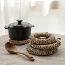 짚 라탄 원목 북유럽 냄비받침대, M사이즈