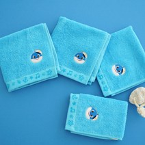 무료이름인쇄 핑크퐁 아기상어 마린 핸드타월 5매 어린이집수건 고리수건, 5장, 블루