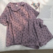 여성 학생용 귀여운 러브 캐주얼 잠옷 세트 하라주쿠 여름 데일리 얼짱 심플하고 부드러운 배기 시대 감소