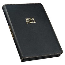 KJV 성경 가는선 대형 인쇄 인조 가죽 레드 레터 에디션 - 엄지 인덱스 및 리본 마커 킹 제임스 버전 블랙 지퍼 클로저