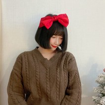 고급 리본헤어밴드 실크 왕리본머리띠 핸드메이드 국내 파티 여신 (블랙/레드)