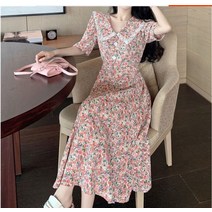 M-4XL 빅사이즈 롱원피스 꽃무늬 샤랄라 2컬러 여름 쉬폰 플라워 패턴 A라인 넓은카라