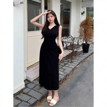 가을원피스 솔리드 브이넥 드레스