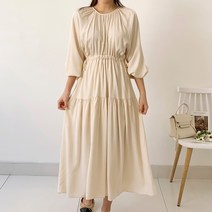 퍼니걸스 9073 무지 셔링 롱 원피스 여성의류