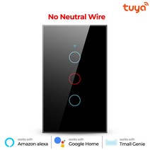 2021 TUYA WiFi 지능형 터치 스위치 100-240V 스마트 홈 오토메이션 라이트 벽 패널 Alexa Google 홈으로, 06 Black 3gang