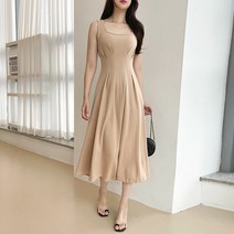 러블리아미에 / 아미에 /스퀘어넥 핀턱 나시 면 롱 플레어 원피스