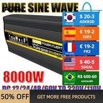 순수 정현파 인버터 12V 24V 48V 60V 에서 8000 6000 4000 3000W AC110V 220V 전압 변압기 전력 변환기 태양광, [04] 8000W, [02] DC 24V, [02] 50Hz 220V (210 230V)