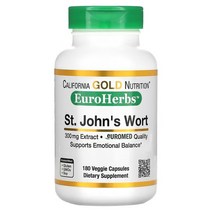 California Gold Nutrition 세인트존스워트 EuroHerbs 유럽 품질 300mg 베지 캡슐 180정, 1개