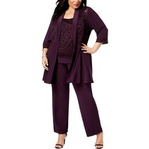 RM Richards 플러스 여성 장식 레이스 팬츠 정장, Plum, US 16W Plus (1X)
