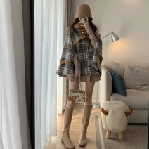 Meainna 원래 작은 향기로운 바람 망토 코트 여성 2022 새로운 겨울 복고풍 느슨한 격자 무늬 코트 패딩 모직 코트