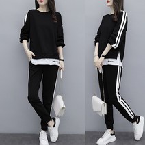 미르마루 패치 트레이닝복 + 파우치 세트 빅사이즈여성의류 Free~88 / 봄가을용 겨울용 2타입 / 간절기 여자용 츄리닝 운동복 기모 사계절 긴팔 롱