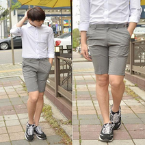 허리조절 슬림스판 교복 반바지 그레이 남학생바지