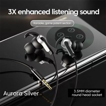 3.5MM Type-C 유선 헤드폰 범용 이어폰 이어폰 슈퍼스 스포츠 헤드셋 이어 버드 Xiaomi Huawei 용 마이크가있는 핸즈프리, 실버-3.5mm
